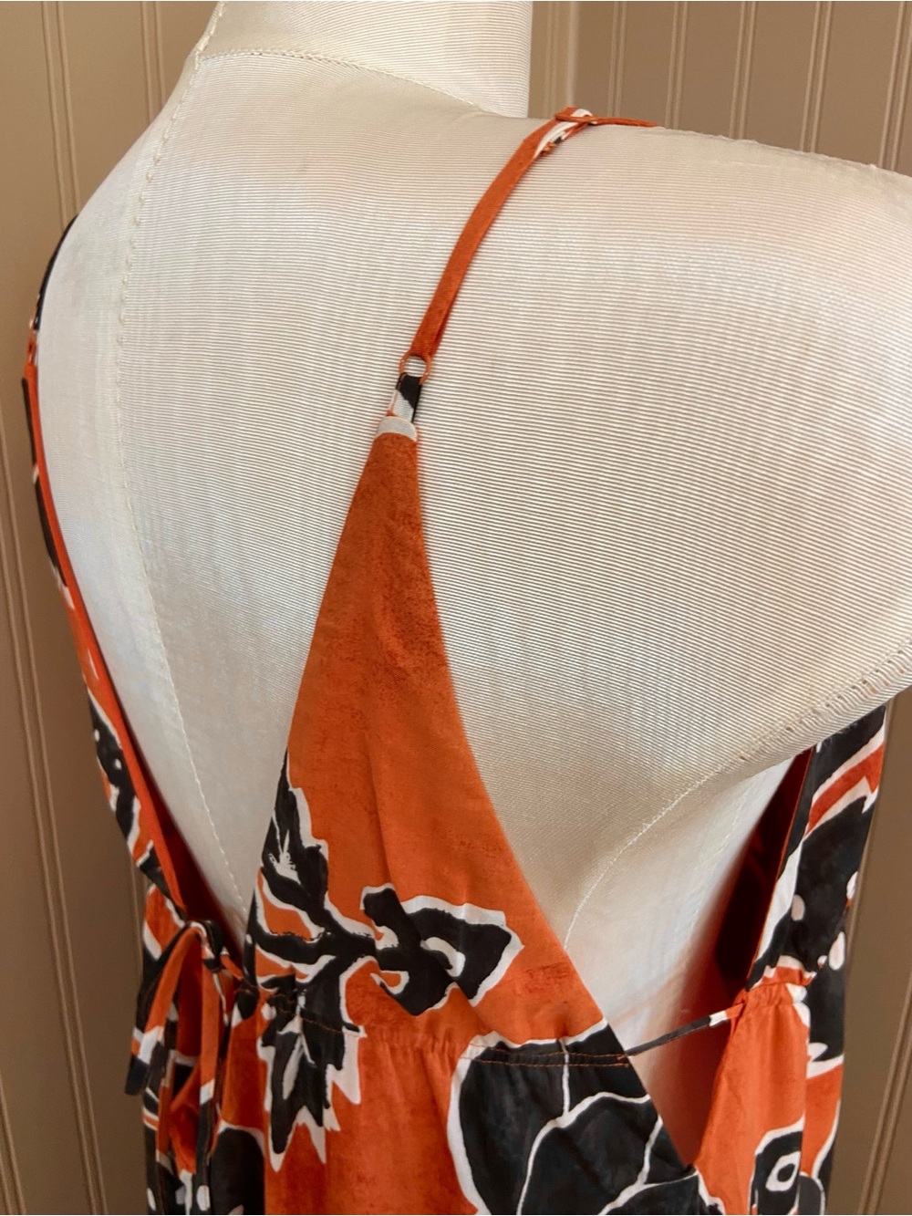 H&M Ankle Length Orange, Cream & Black Cotton Maxi Dress Women’s Large - Picture 8 of 10